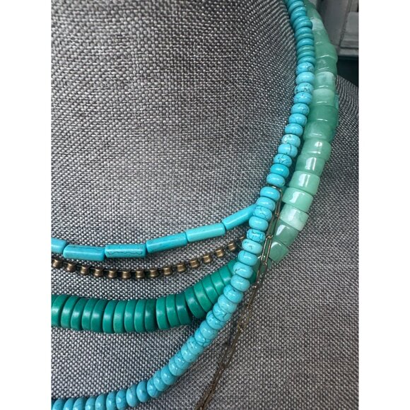 Serafina Multi-Strand Turquoise & Green Beaded Necklace With Gold Chain Accents - Picture 3 of 6